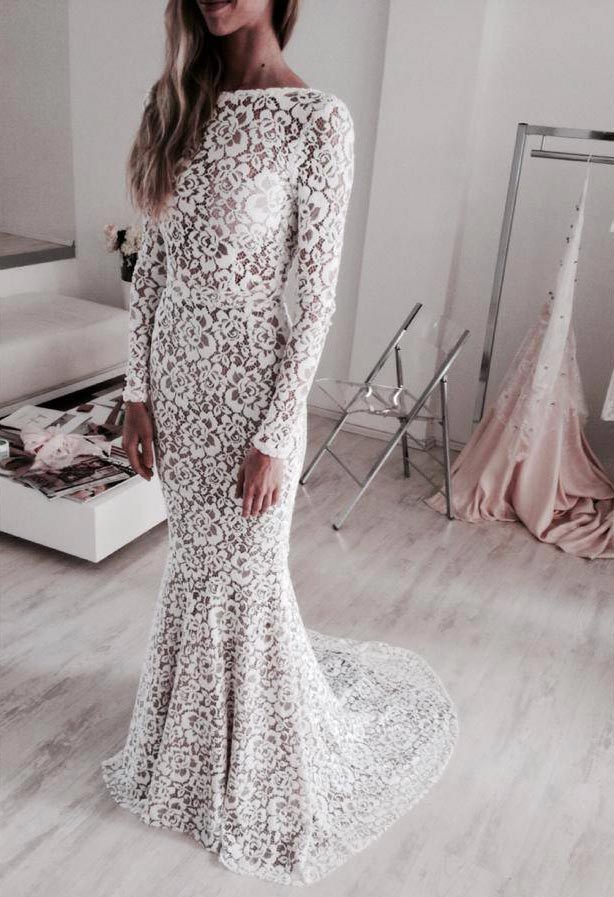 लंबा Sleeve Lace Wedding Dress