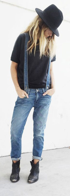 Suspender Jeans Casual Outfit Idea