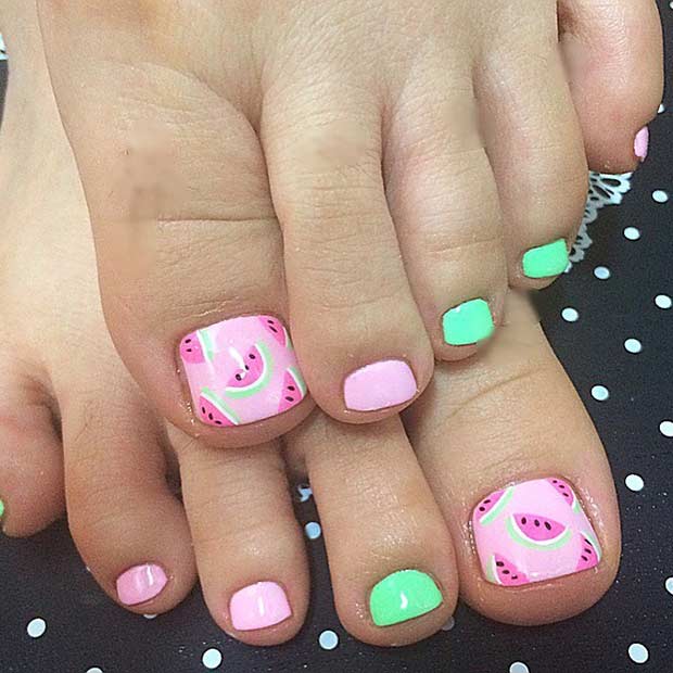 प्यारा Watermelon Toe Nail Design for Summer
