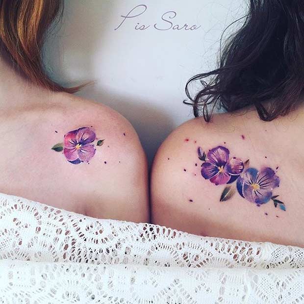 Akvarel Flower Couple Tattoo For Friends