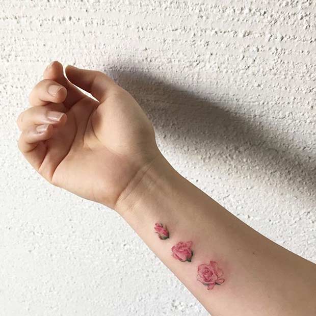 कुसुमित Rose Watercolor Flower Arm Tattoo