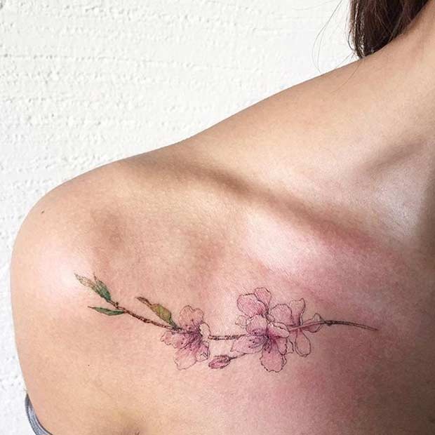 Akvarel Flower Twig Tattoo Idea