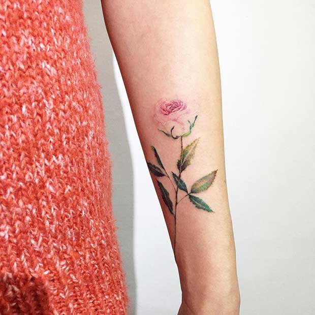 Rosa rose Watercolor Flower Arm Tattoo Design