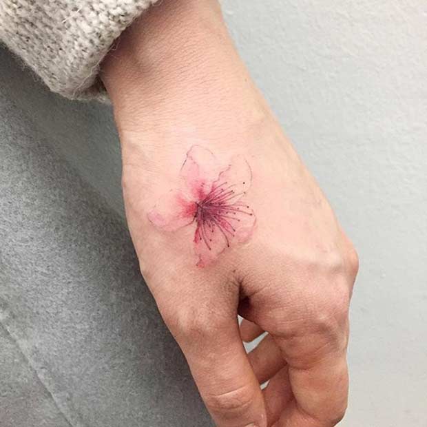 गुलाबी Flower Watercolor Hand Tattoo 
