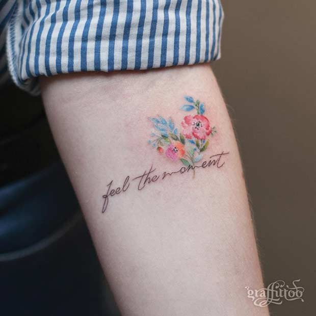 Vattenfärg Flower Quote Tattoo Design