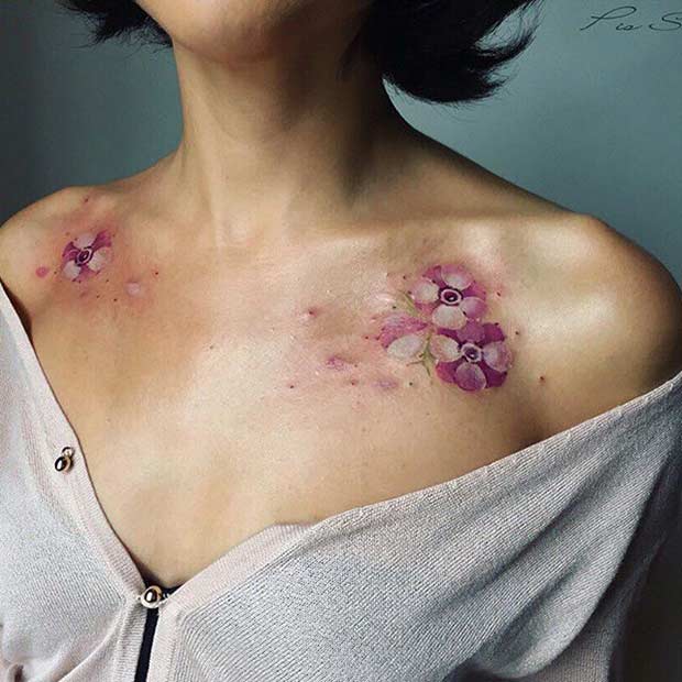 ดอกไม้ทะเล Flowers Watercolor Tattoo Idea for Women