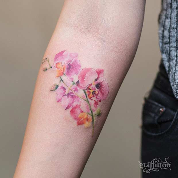 Водене боје Orchid Flower Tattoo Idea for Arm