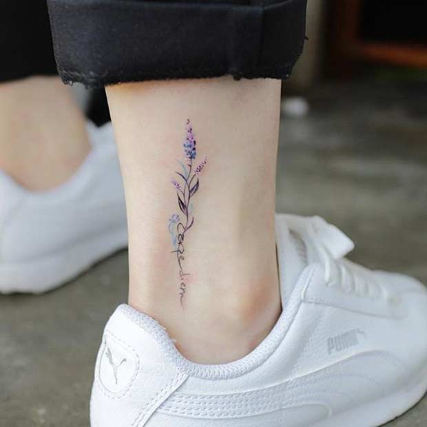 สีน้ำ Flower Tattoo with a Quote