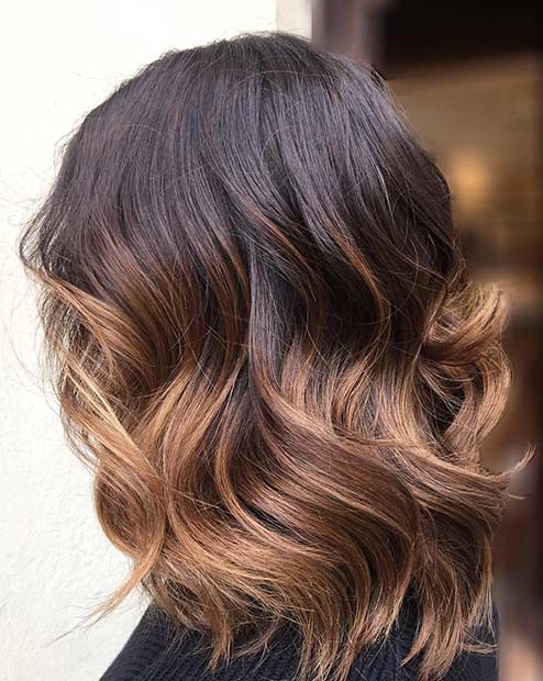 लहरदार Caramel Ombre Lob Haircut for Brunettes