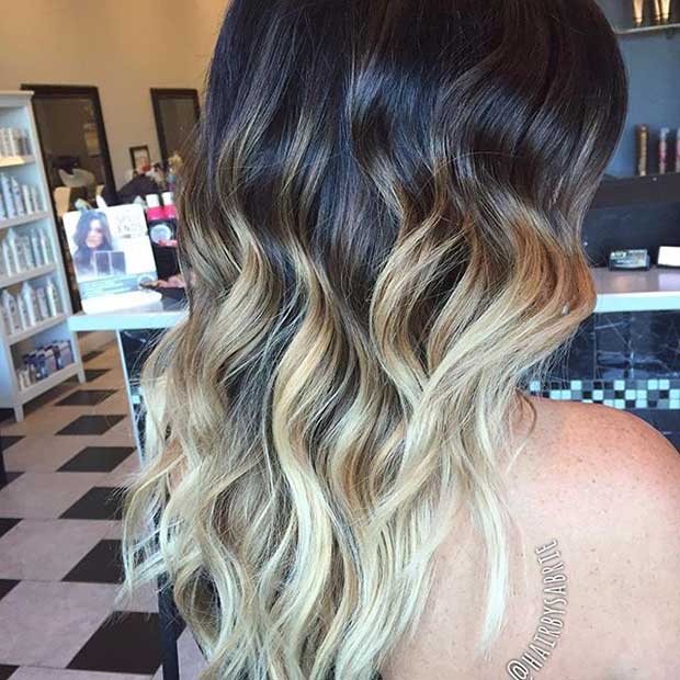 उच्च Contrast Blonde Ombre on Dark Hair