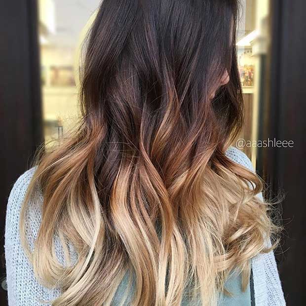 Mörk to Caramel to Blonde Ombre Hair