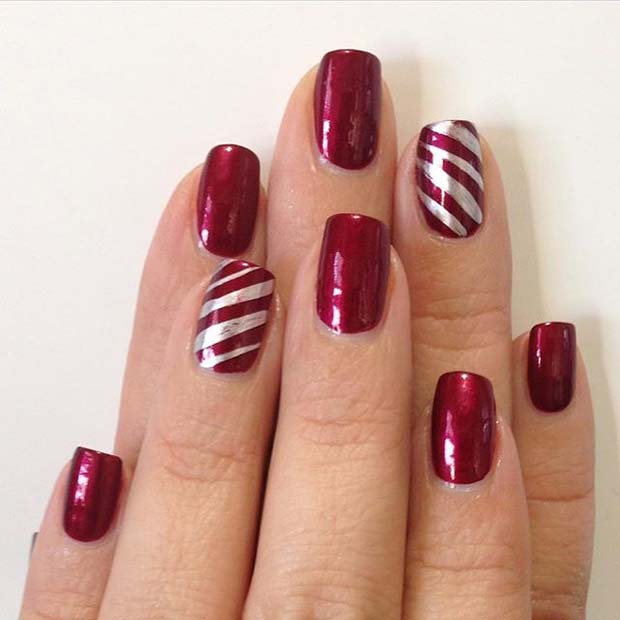 Crvena Nails With Candy Cane Stripe Accent Nail