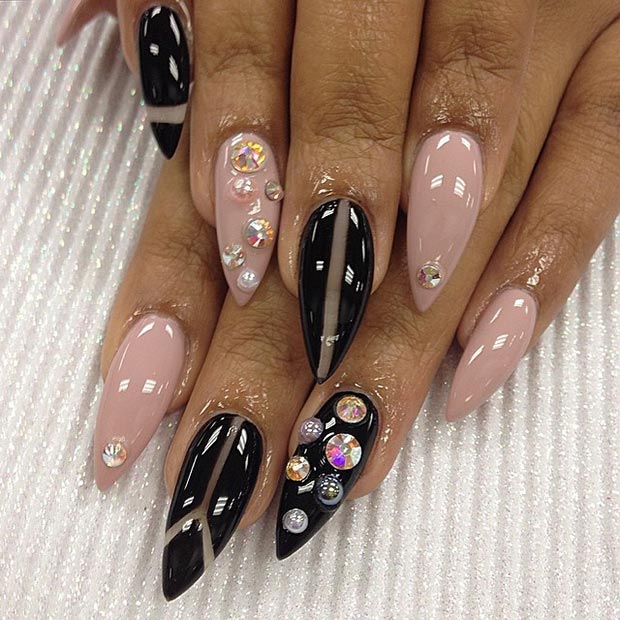 Negatif Space Black and Nude Stiletto Nails