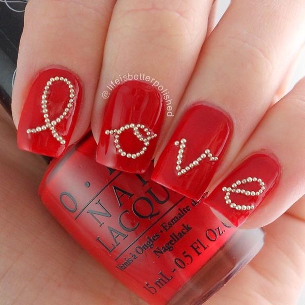 Црвена Love Valentines Day Nails 