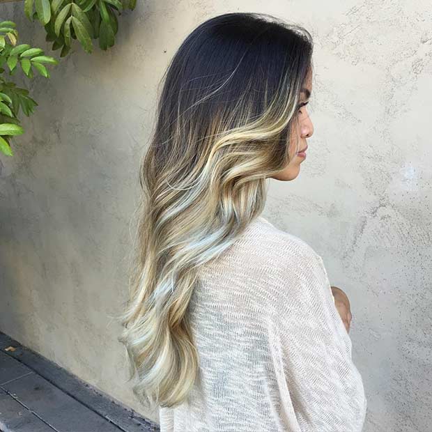 Pearl Blonde Balayage Ombre on Dark Hair