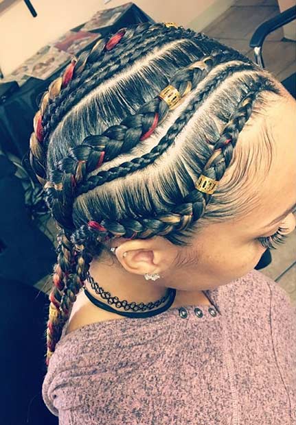 Gana Braids with a Pop of Red