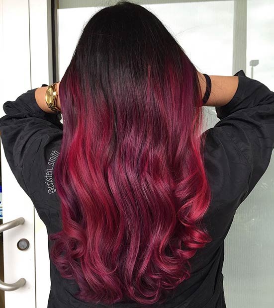 काली to Dark Red Ombre Hair