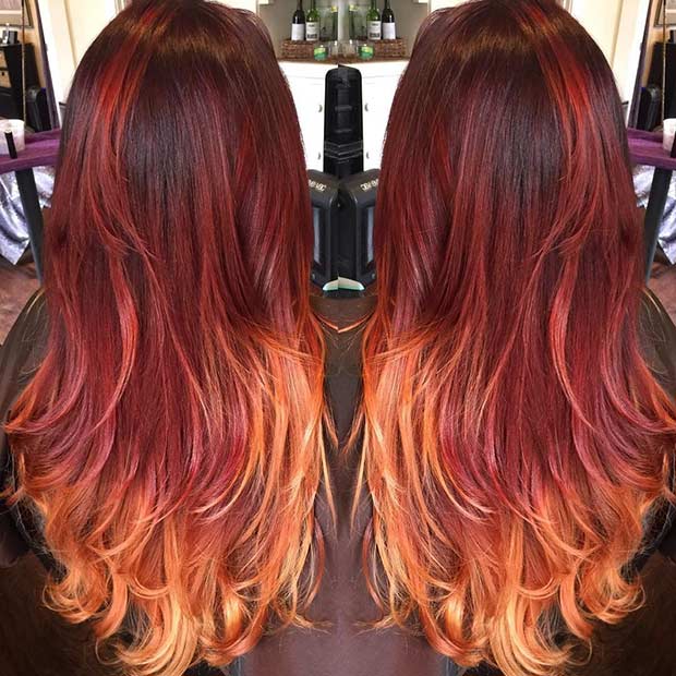 สีแดง to Golden Blonde Ombre Hair