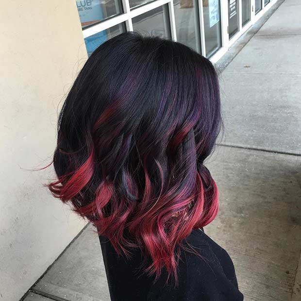 Negru to Red Ombre Bob Hairstyle