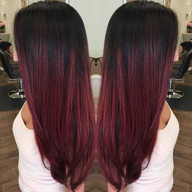 Negru to Dark Cherry Red Ombre Hair