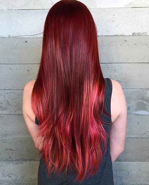 Întuneric Red to Fire Red Ombre Hair