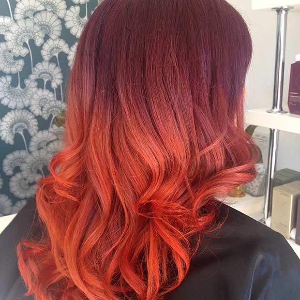 สีแดง to Copper Balayage Ombre Hair