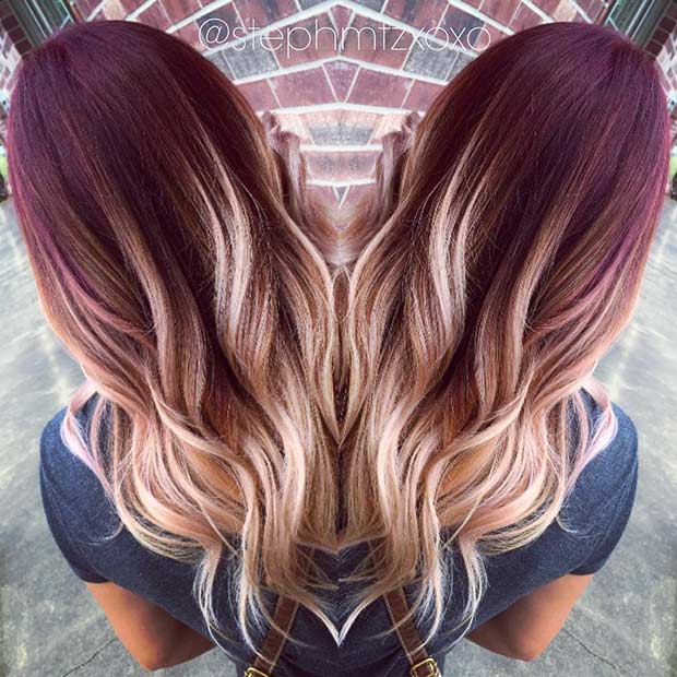 Burgonya Red to Blonde Ombre Hair