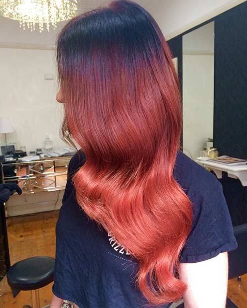 Djup Dark Red to a Vibrant Candy Red Ombre Hair
