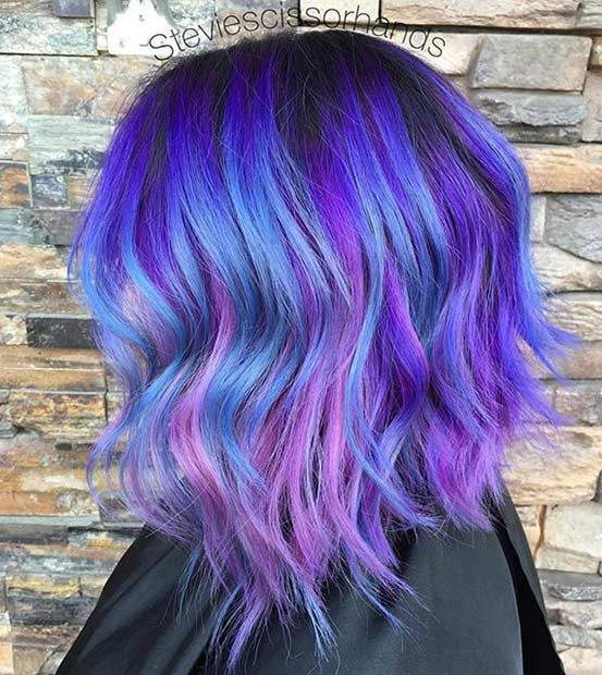 สีม่วง Hair with Light Blue Highlights