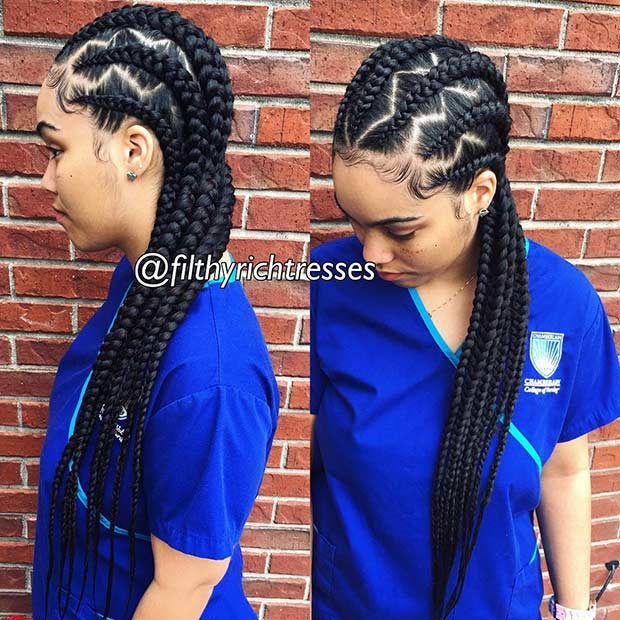 सीधे Back Cornrows with Zig Zag Parting 
