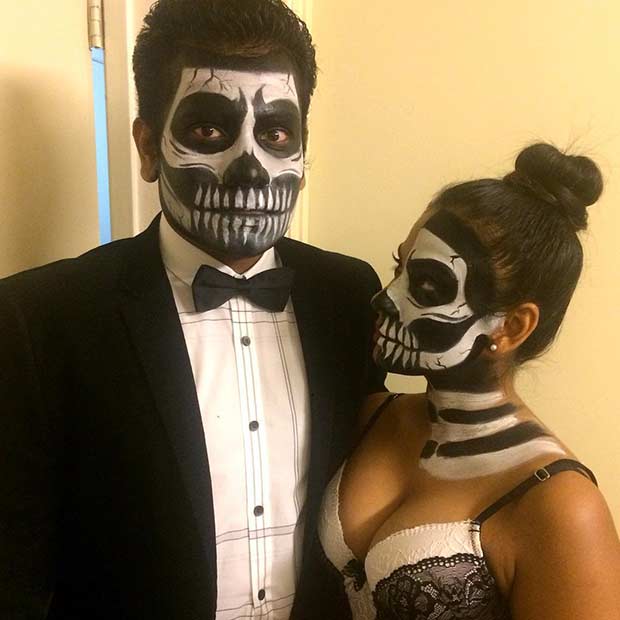 युगल Skeleton Halloween Costume and Makeup