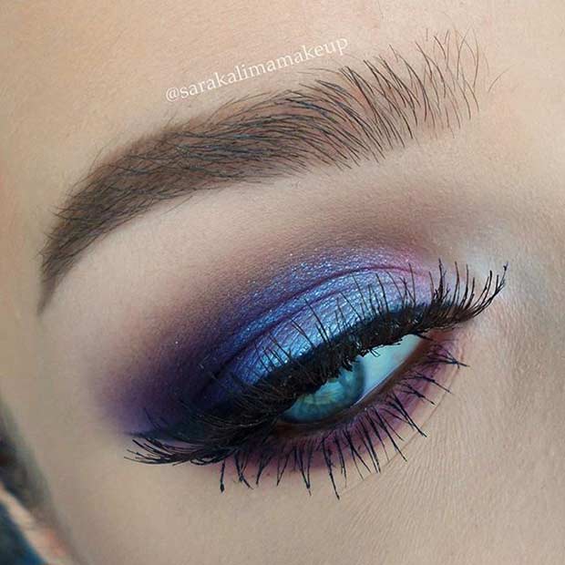 Albastru and Purple Eye Makeup Look for Blue Eyes