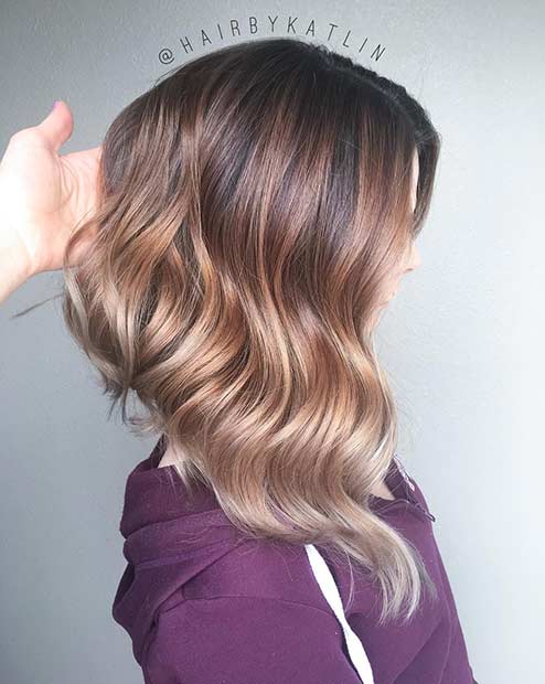 Beige Blonde Balayage Ombre Angled Lob Haircut