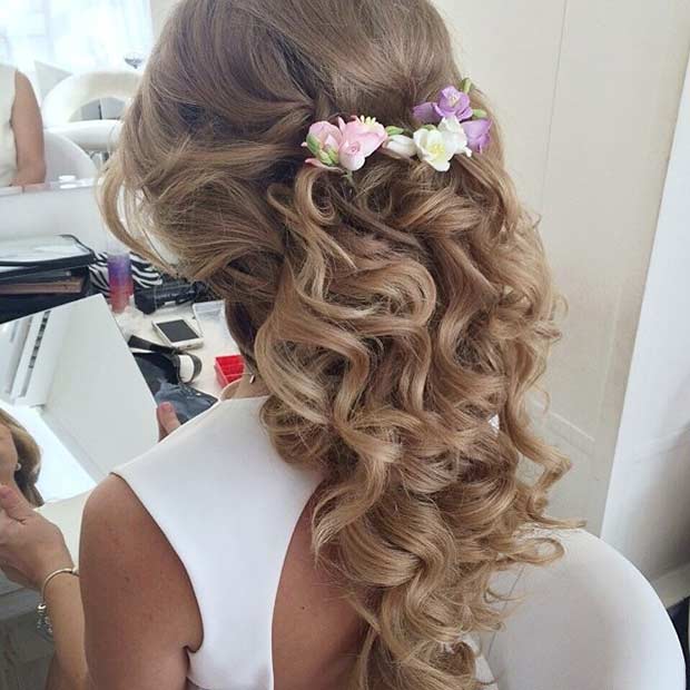 Lockig Hair with Flowers for Prom