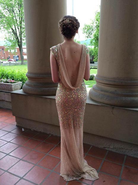 Szüret Sequin Backless Prom Dress