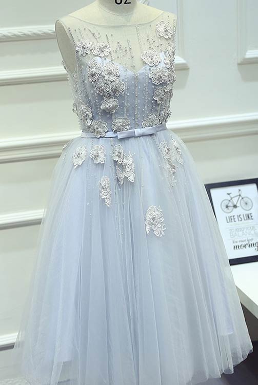 ייחודי Short Light Blue Prom Dress
