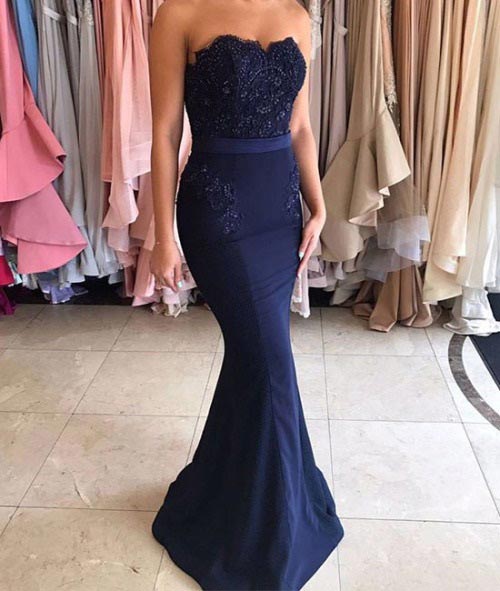 אֵלֶגַנטִי Navy Blue Long Prom Dress