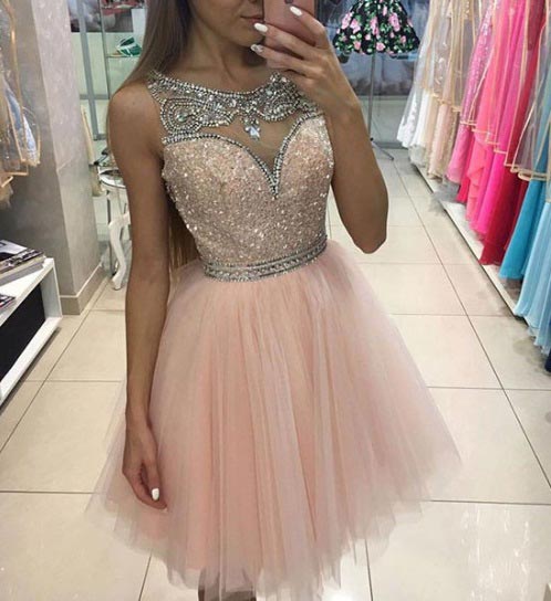 נוצץ Light Pink Short Prom Dress