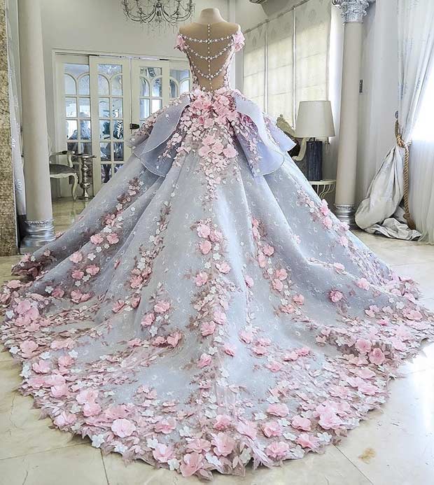 plava and Pink Princess Wedding Dress