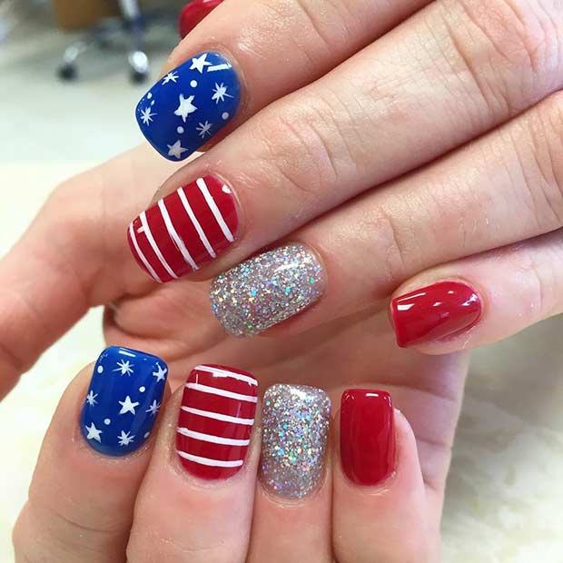 Stripes and Stars Nail Design for the Fourth of July