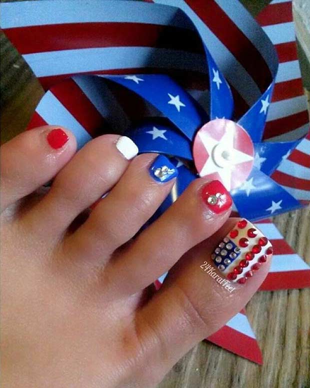 ameriški Flag Toe Nail Design 