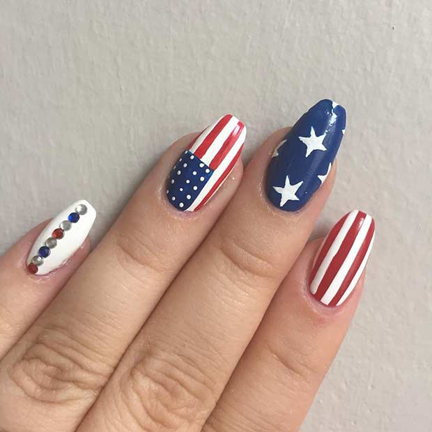 Американац Flag Nail Design for Long Nails