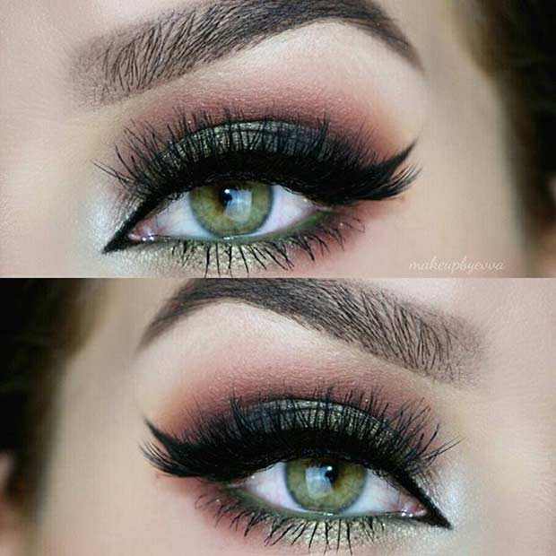 Дарк Green and Pink Eye Makeup Look for Green Eyes