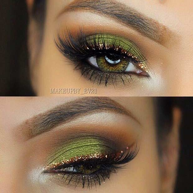 สีเขียว and Gold Eye Makeup Look for Green Eyes