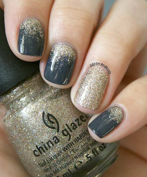 Guld Glitter Ombre New Years Eve Nails