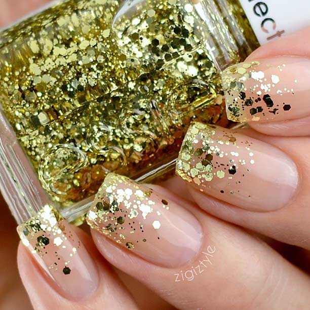 Altın Glitter Sequin Ombre Nail Design 