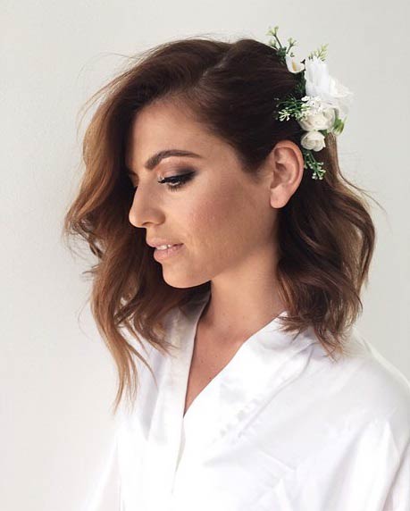 Basit Shoulder Length Hairstyle with Flowers