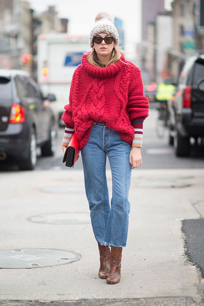 Zima street style - chunky sweater and jeans