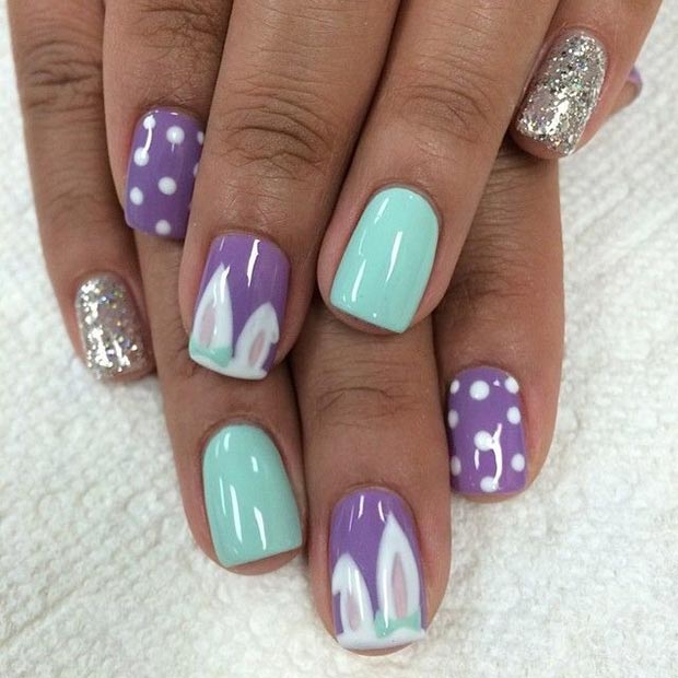 Violet and Turquoise Easter Nails