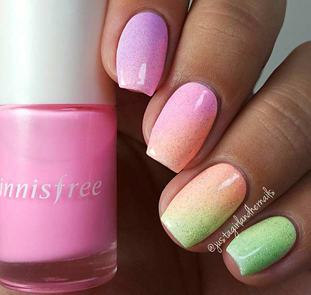 Rainbow Ombre Glitter Nail Design